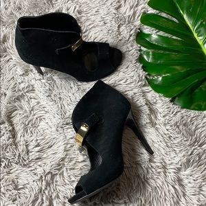 Fergie remix black/gold open toe bootie 8